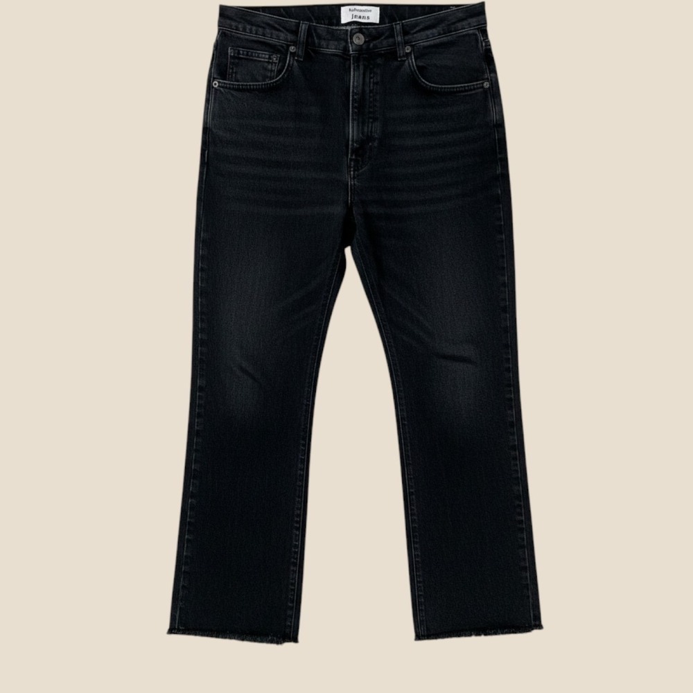 Reformation Peyton High Rise Bootcut black crop jeans 30/25" inseam raw hem
